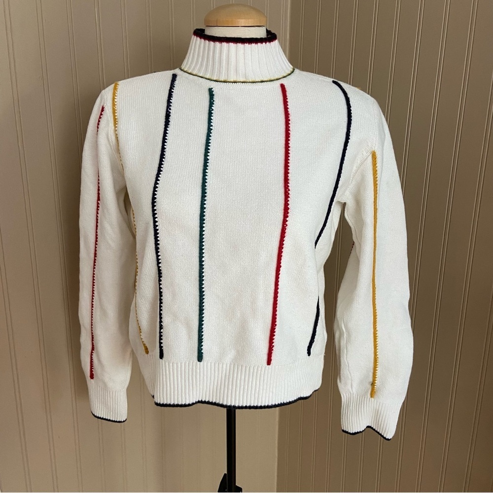 Rag & Bone New York Cotton Cashmere Merino White Stripe Sweater Women’s Large - Picture 5 of 6